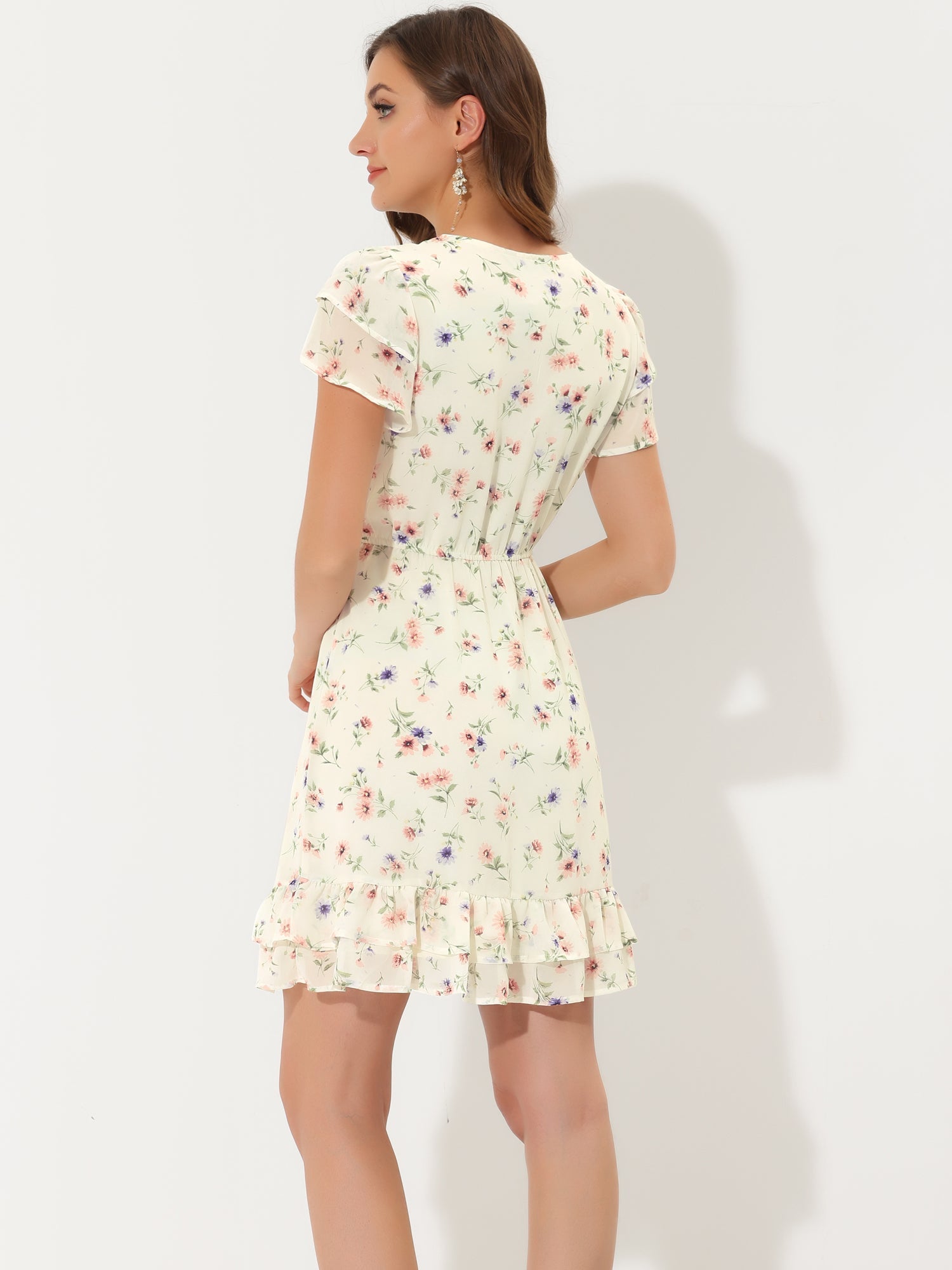 Rufflora - Women’s Floral Ruffle Sleeve Dress