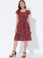 Florvella - Women’s Floral Square Neck A-Line Dress