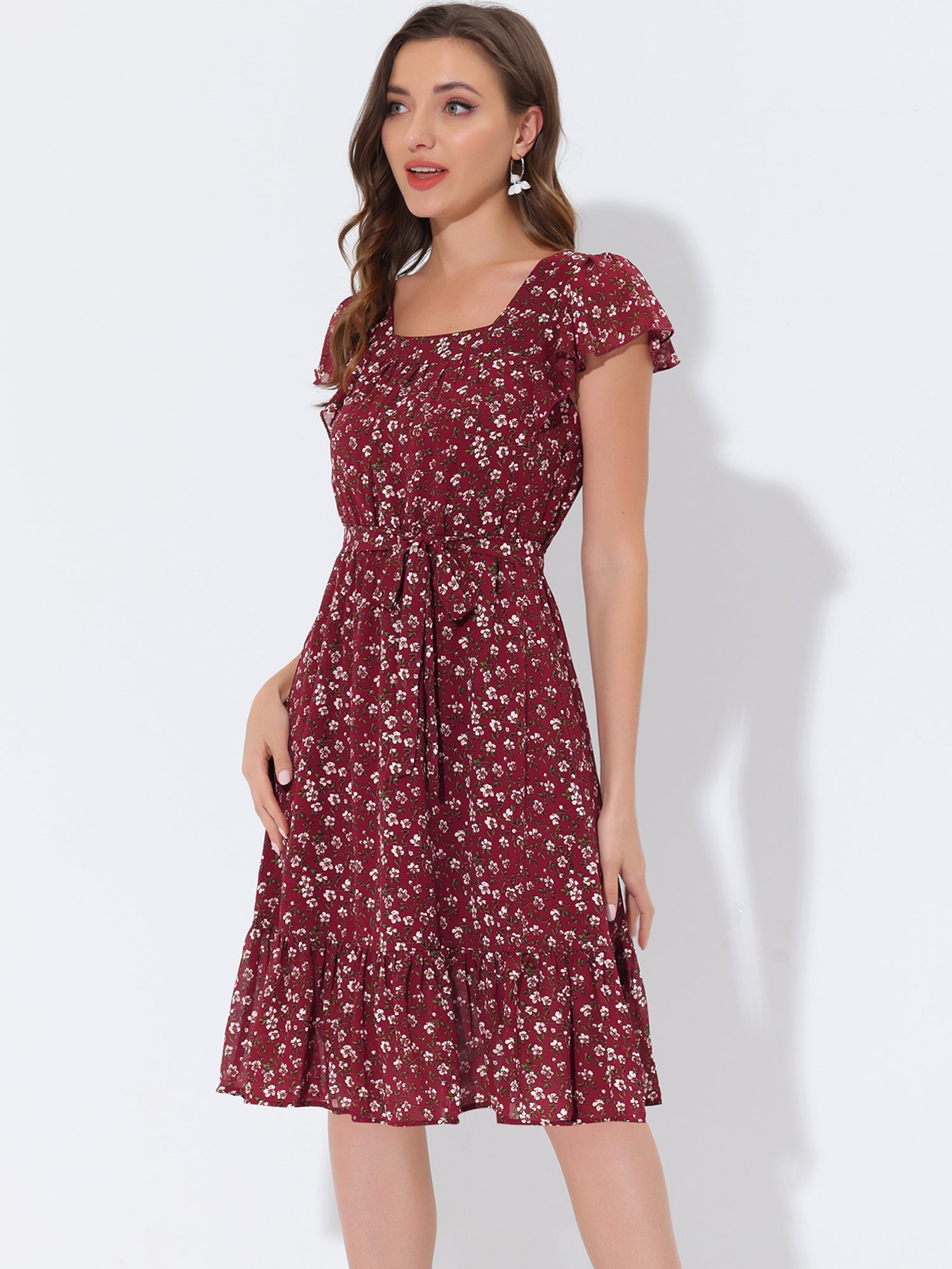 Florvella - Women’s Floral Square Neck A-Line Dress
