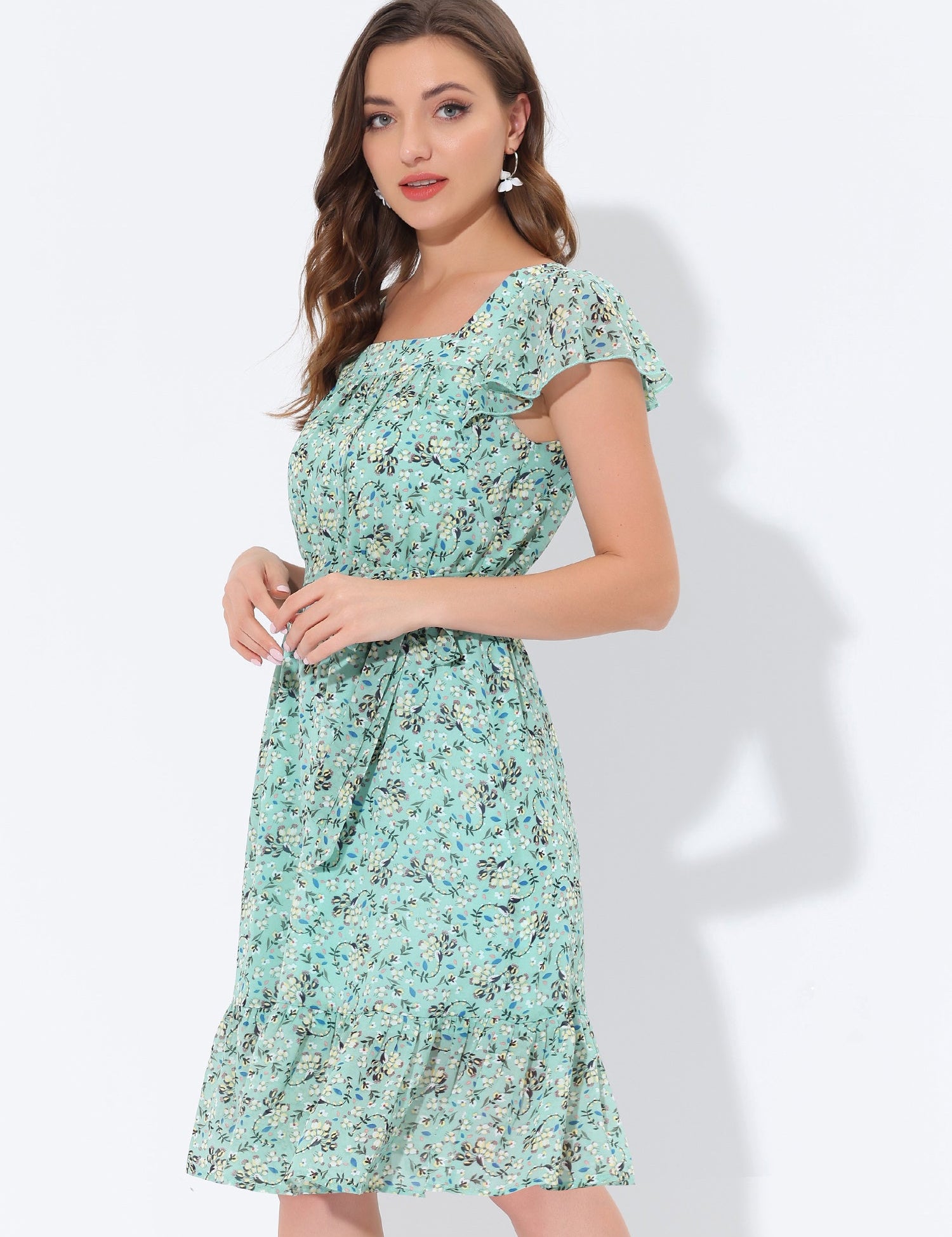 Florvella - Women’s Floral Square Neck A-Line Dress