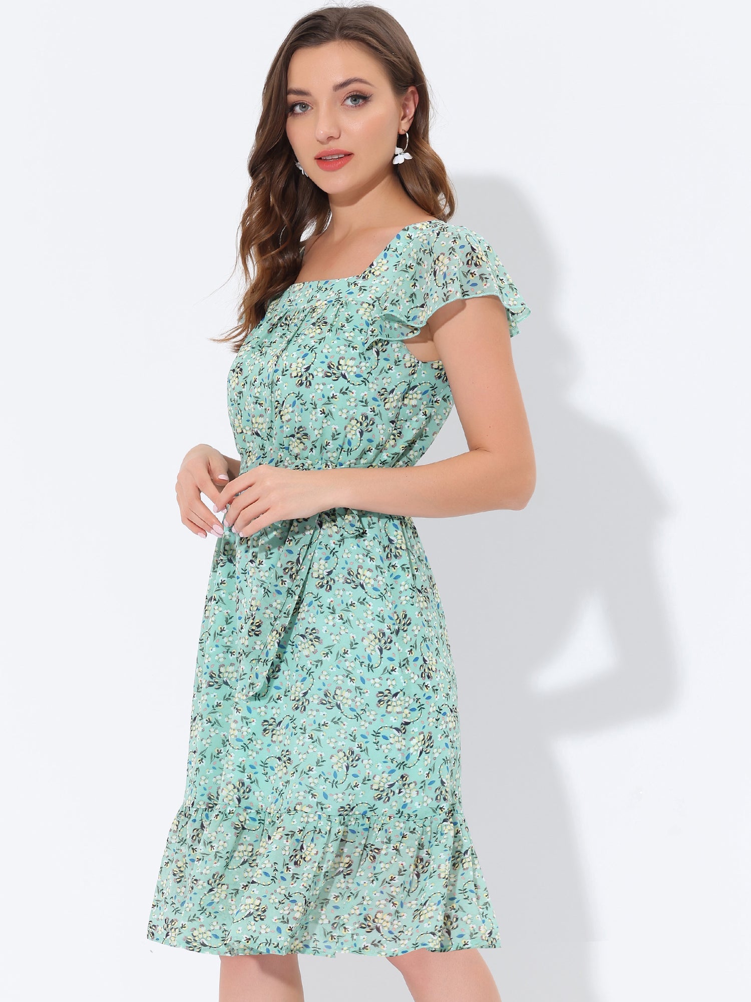 Florvella - Women’s Floral Square Neck A-Line Dress