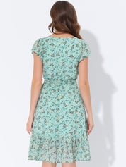 Florvella - Women’s Floral Square Neck A-Line Dress
