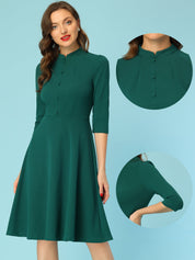 Clarivelle – Women’s Stand Collar Button Detail Dress