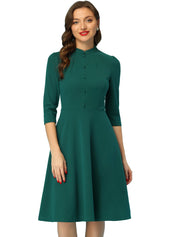 Clarivelle – Women’s Stand Collar Button Detail Dress
