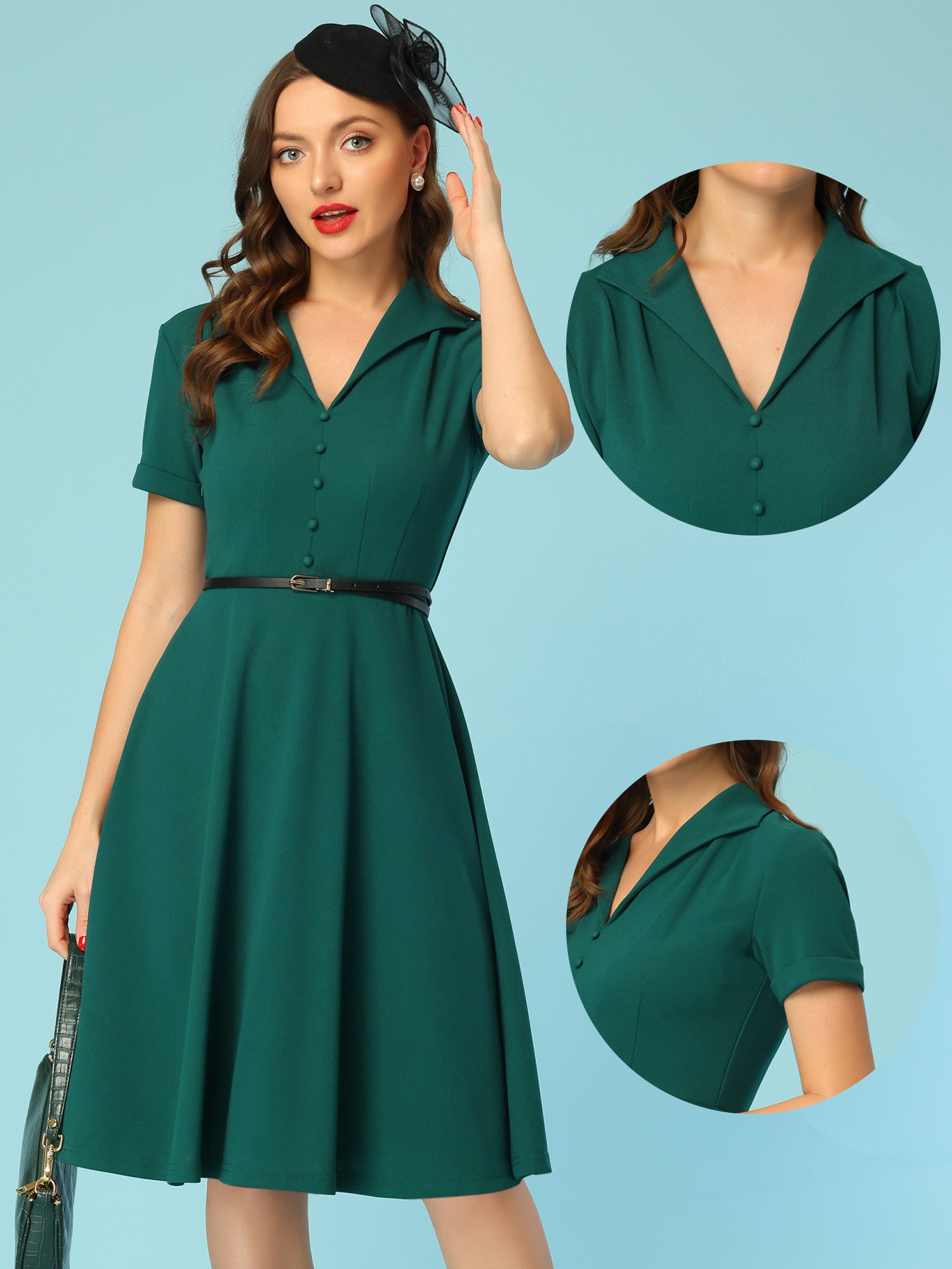 Elvaria – Women’s Vintage Collar Fit & Flare Midi Dress