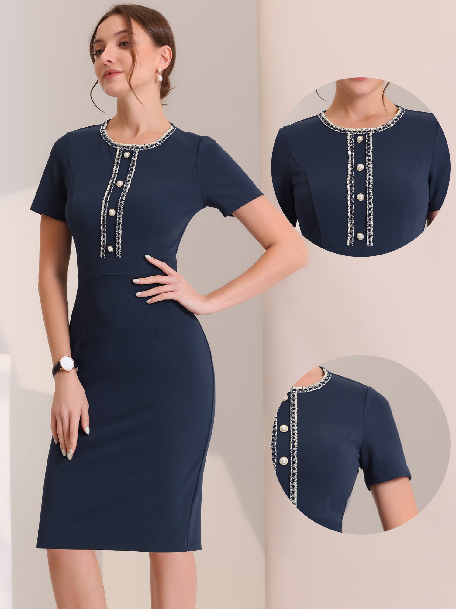 Marvella – Women’s Tweed Trim Workwear Dress