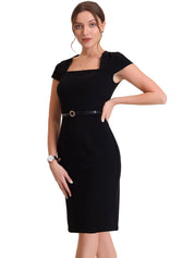 Seravelle – Women’s Square Neck Belted Midi Sheath Dress
