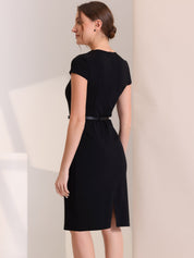 Seravelle – Women’s Square Neck Belted Midi Sheath Dress