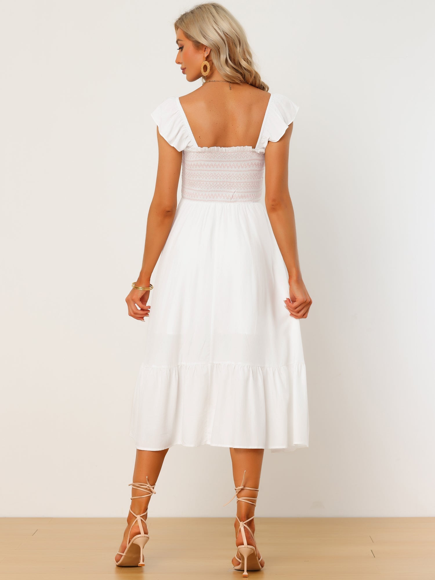 Solavira – Women’s Boho Smocked Tiered Midi Sundress