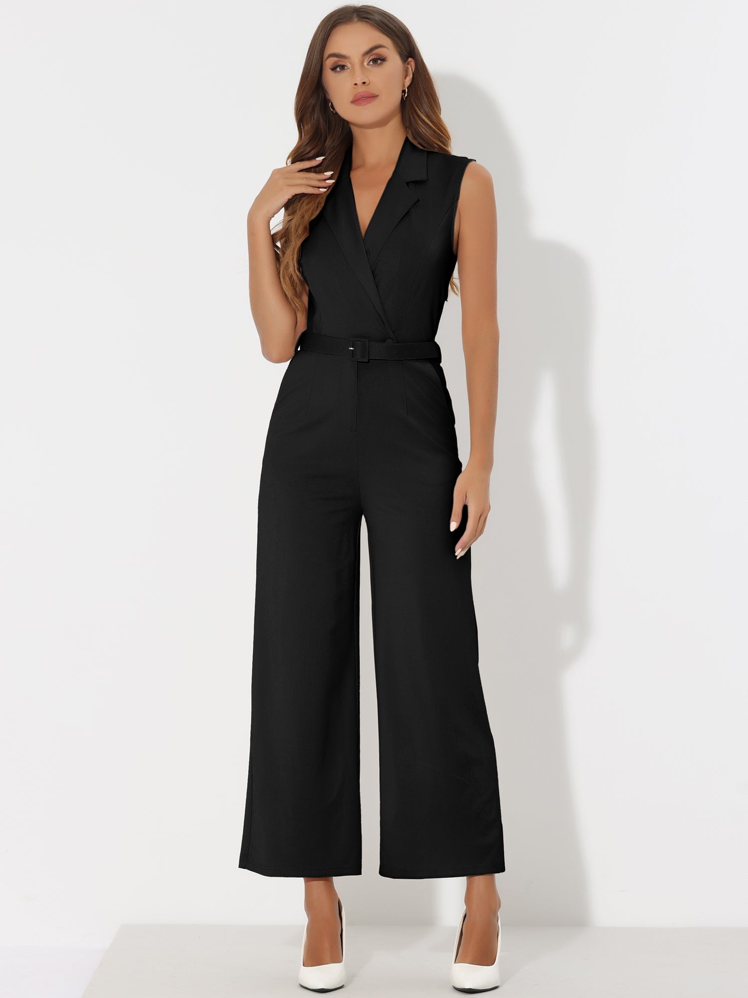 Belviera - Women’s Belted Button Front Jumpsuit