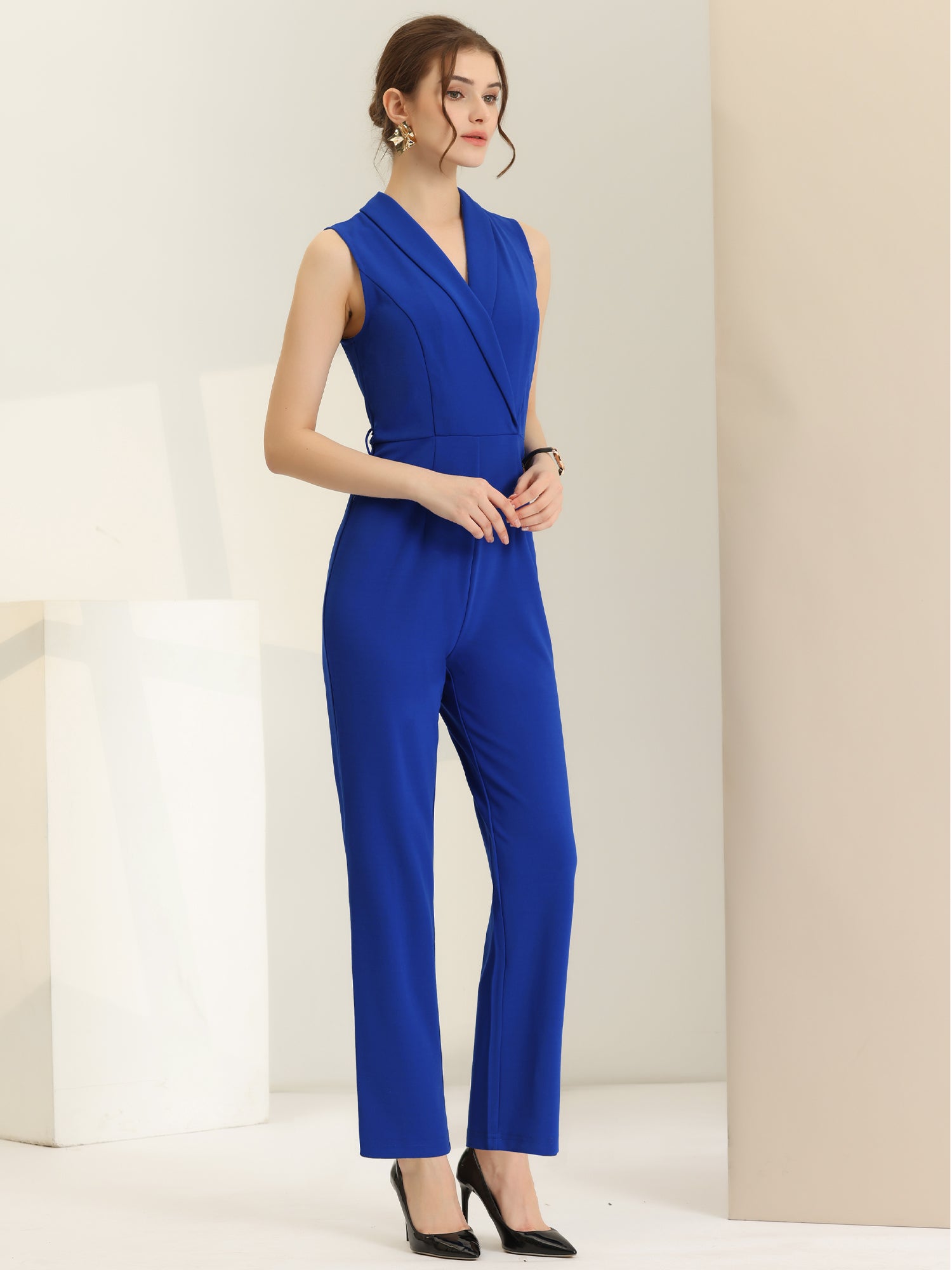 Luvessa – Women’s Sleeveless Belted Office Jumpsuit