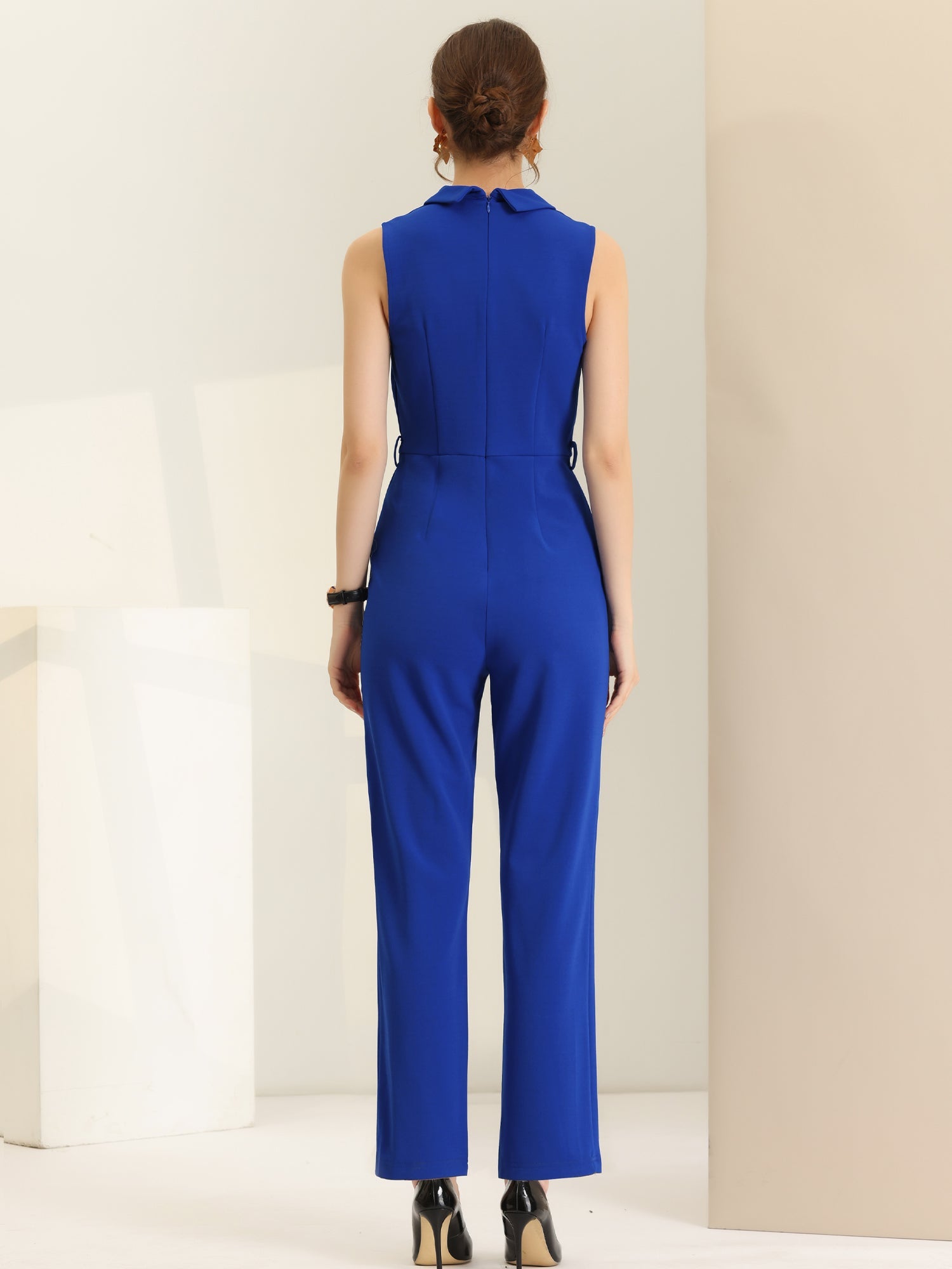 Luvessa – Women’s Sleeveless Belted Office Jumpsuit