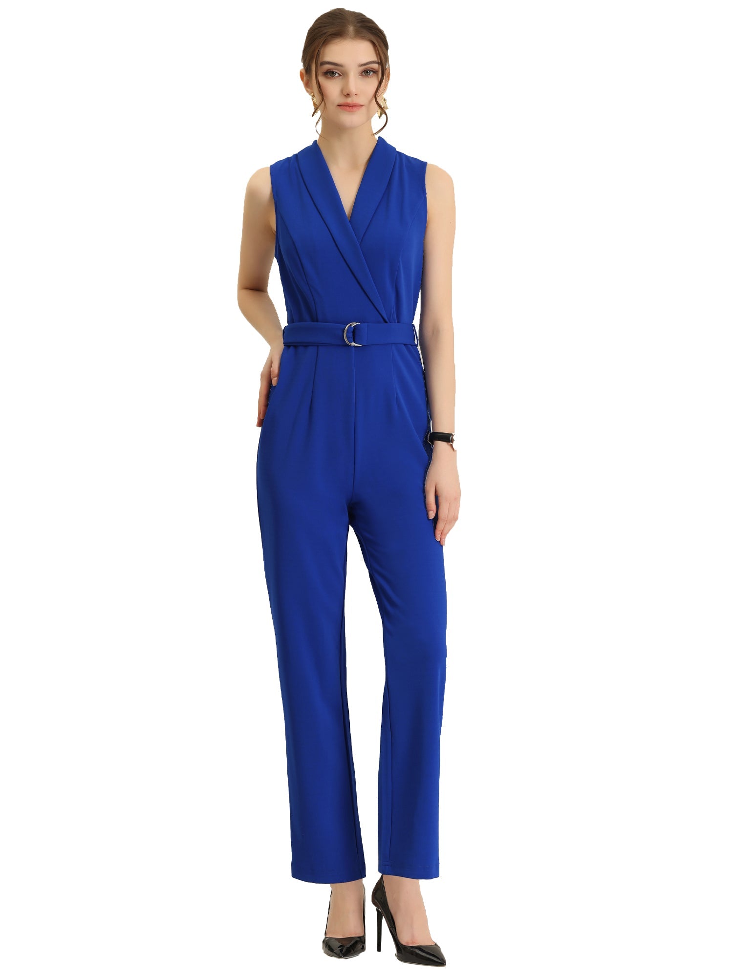 Luvessa – Women’s Sleeveless Belted Office Jumpsuit