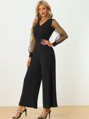 Meshvella - Women’s V-Neck Wide Leg Jumpsuit