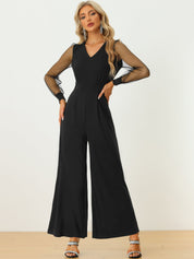 Meshvella - Women’s V-Neck Wide Leg Jumpsuit