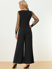 Meshvella - Women’s V-Neck Wide Leg Jumpsuit