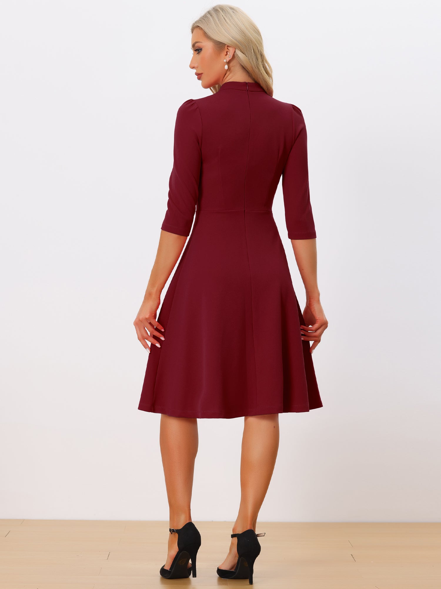 Clarivelle – Women’s Stand Collar Button Detail Dress
