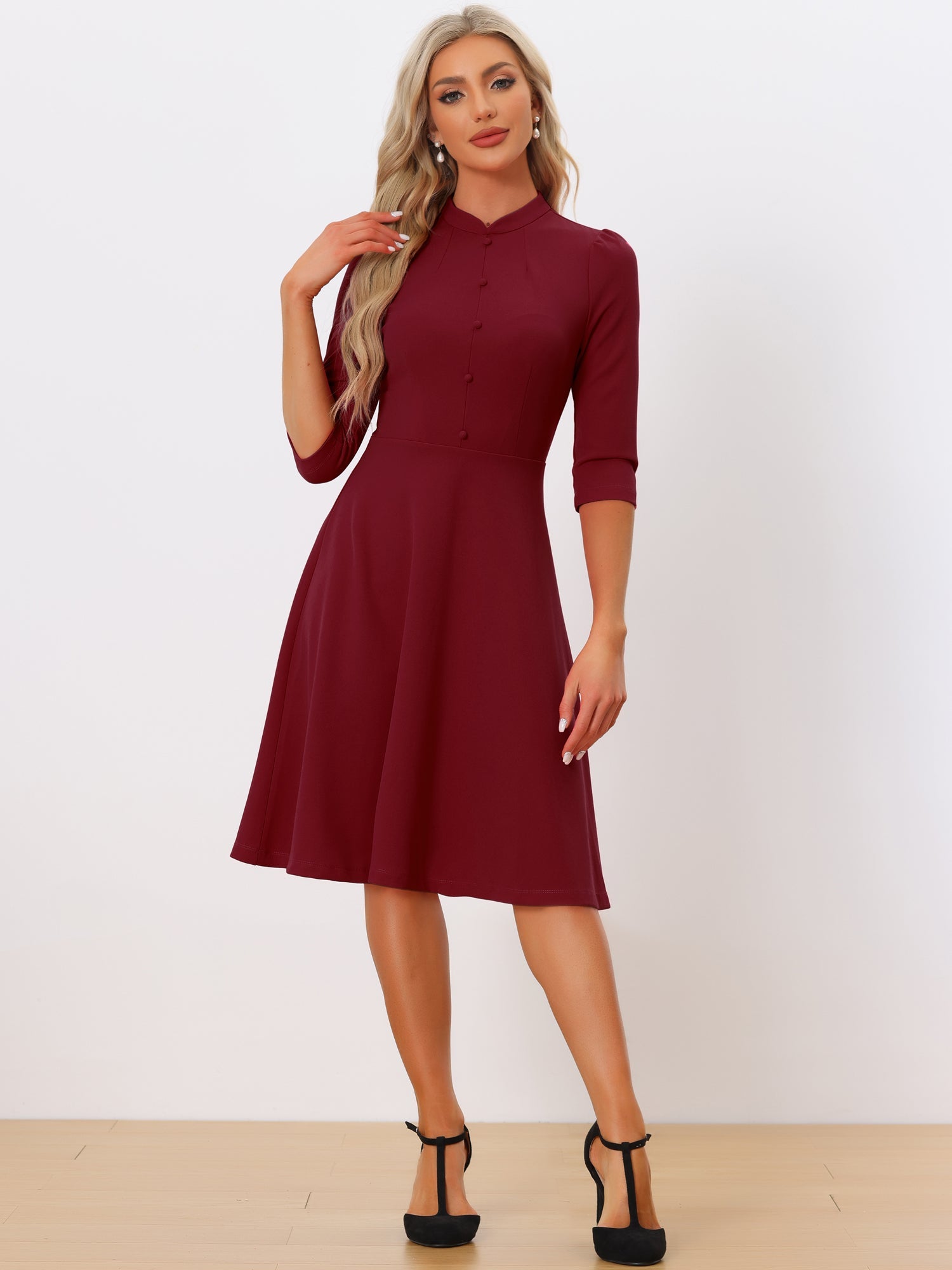 Clarivelle – Women’s Stand Collar Button Detail Dress