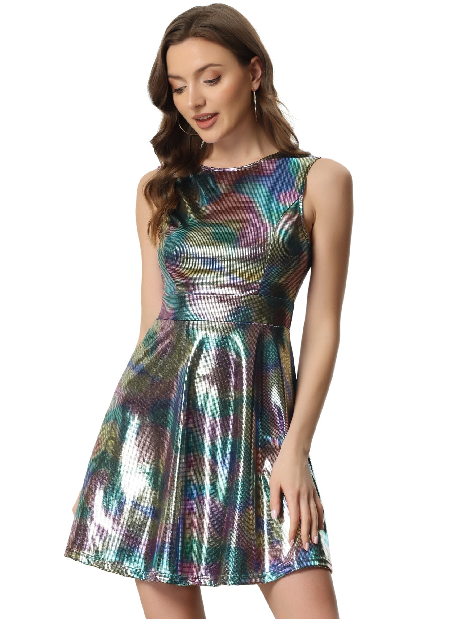 Aurexelle – Women’s Metallic High-Waist Sleeveless Dress