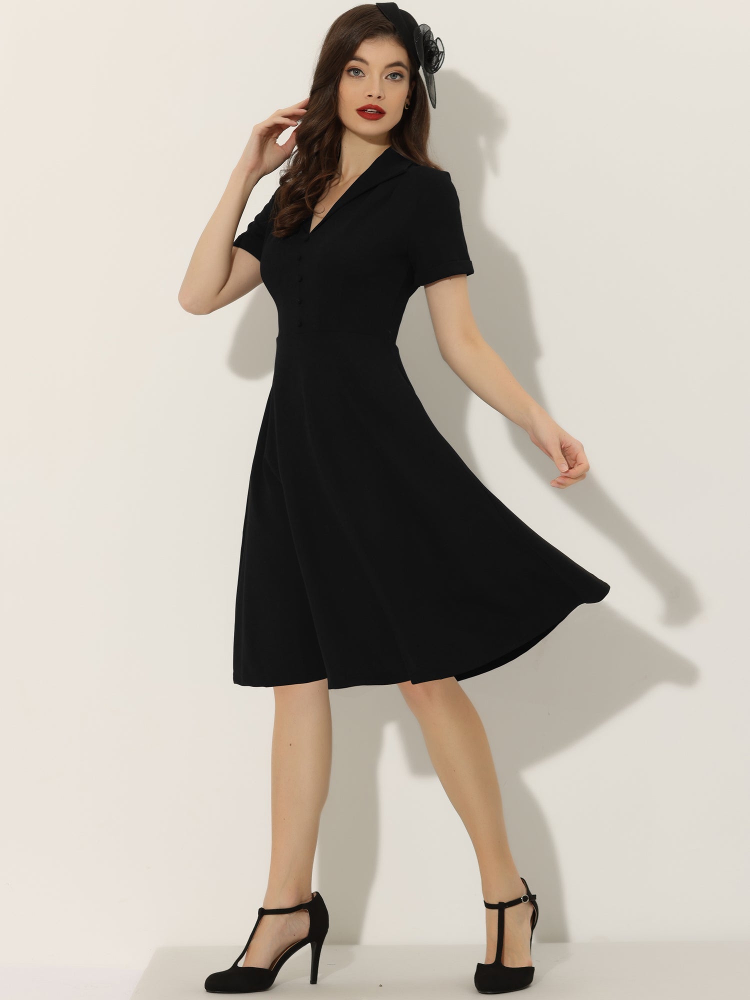 Elvaria – Women’s Vintage Collar Fit & Flare Midi Dress