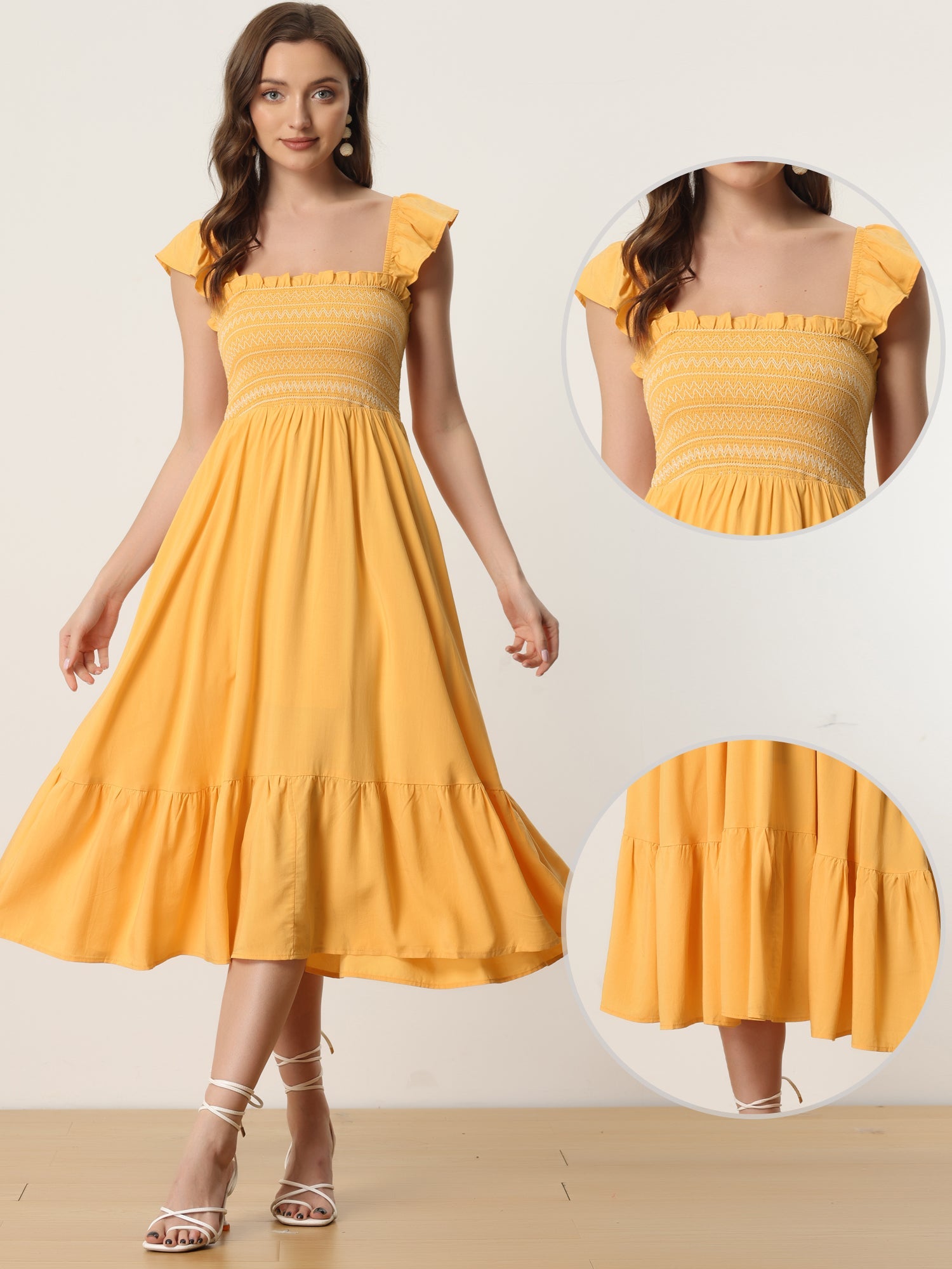 Solavira – Women’s Boho Smocked Tiered Midi Sundress