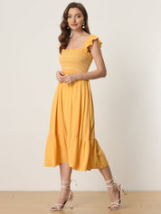Solavira – Women’s Boho Smocked Tiered Midi Sundress