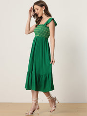 Solavira – Women’s Boho Smocked Tiered Midi Sundress