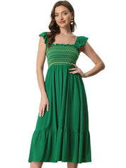Solavira – Women’s Boho Smocked Tiered Midi Sundress