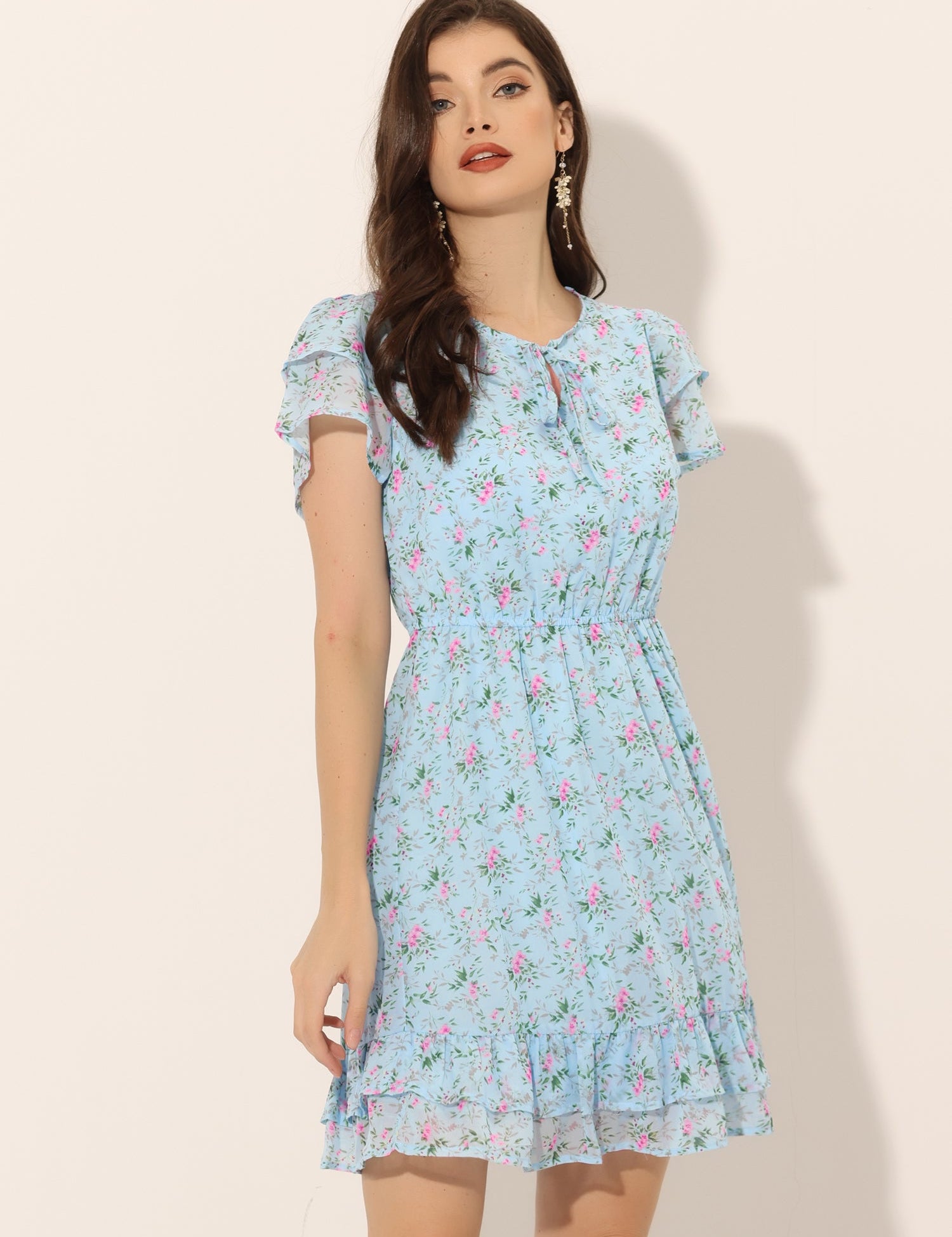 Rufflora - Women’s Floral Ruffle Sleeve Dress