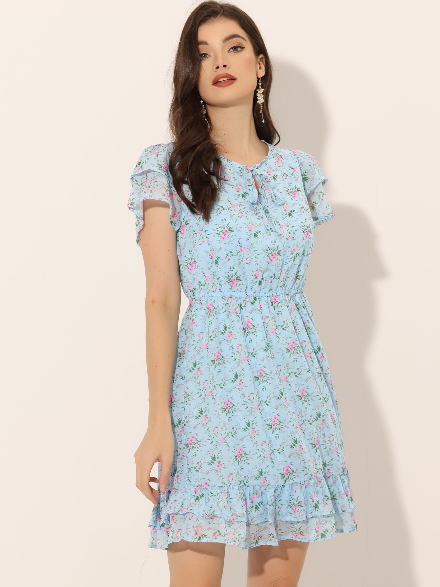 Rufflora - Women’s Floral Ruffle Sleeve Dress