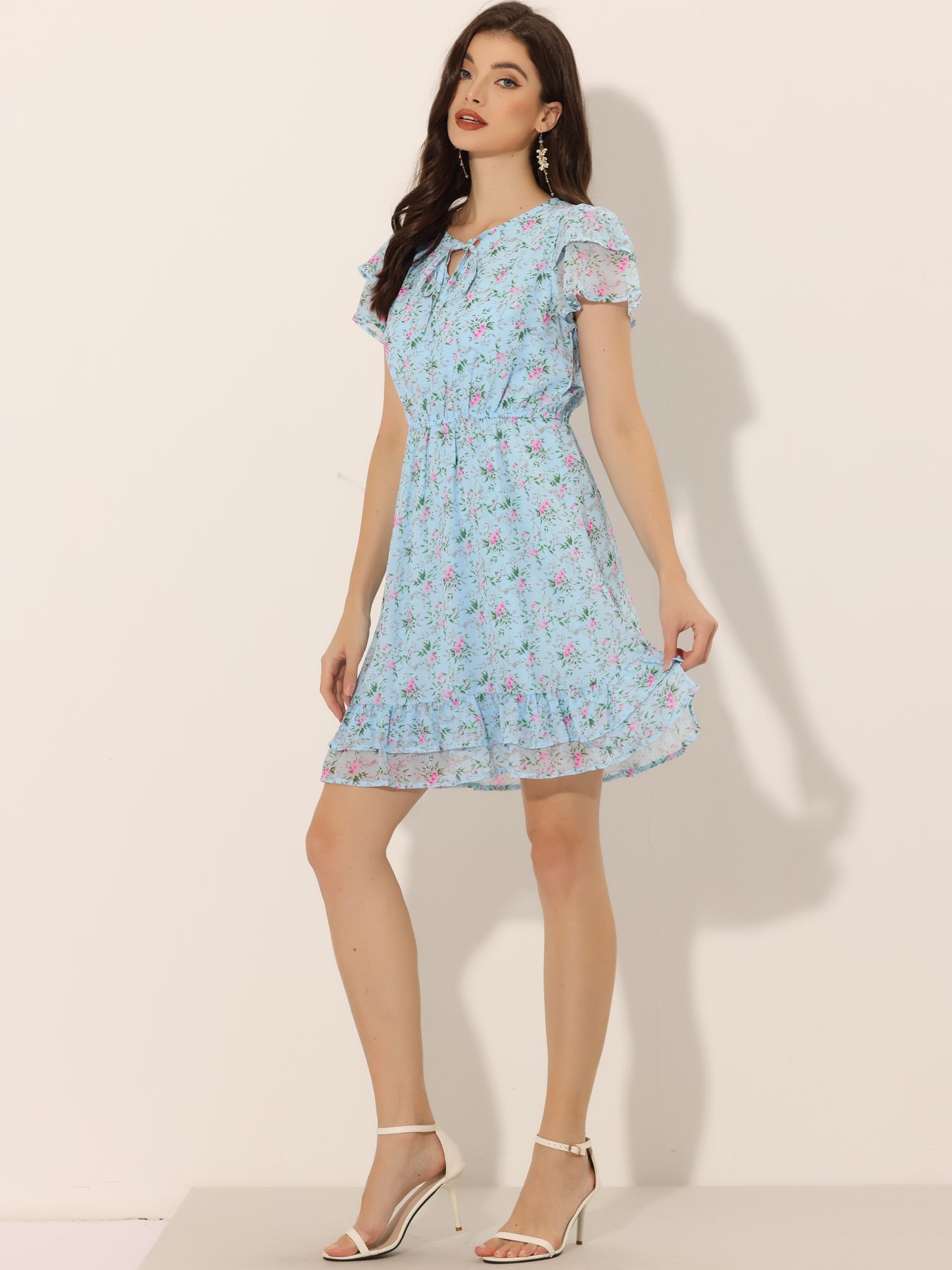 Rufflora - Women’s Floral Ruffle Sleeve Dress