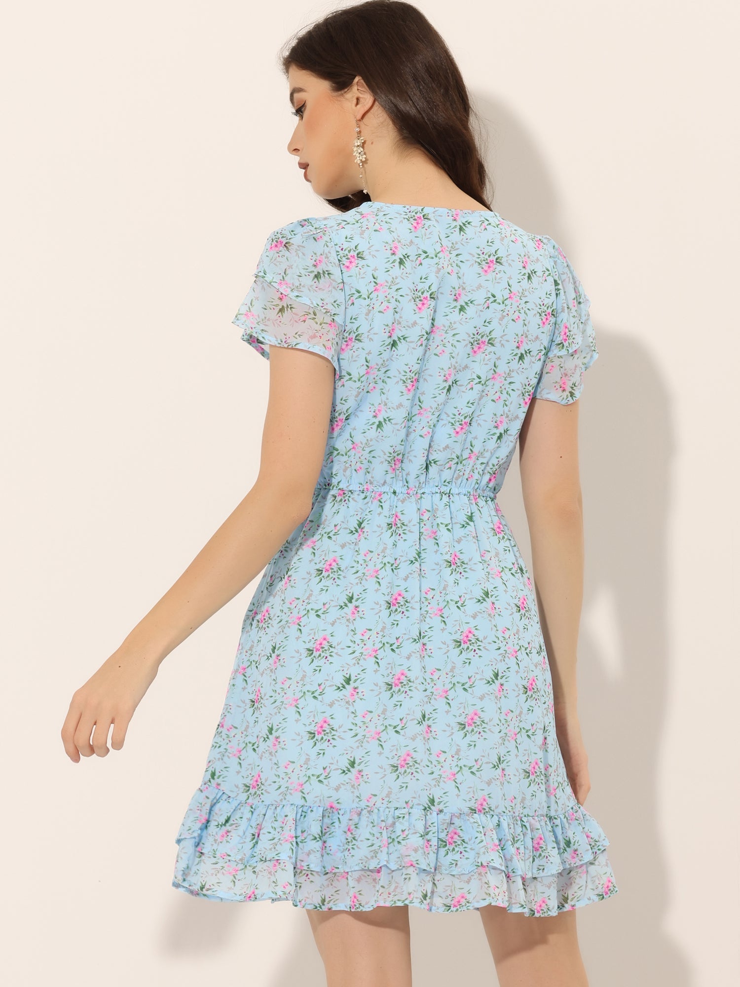 Rufflora - Women’s Floral Ruffle Sleeve Dress
