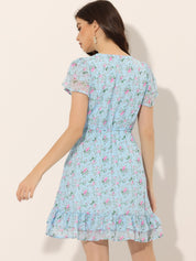 Rufflora - Women’s Floral Ruffle Sleeve Dress