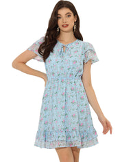 Rufflora - Women’s Floral Ruffle Sleeve Dress