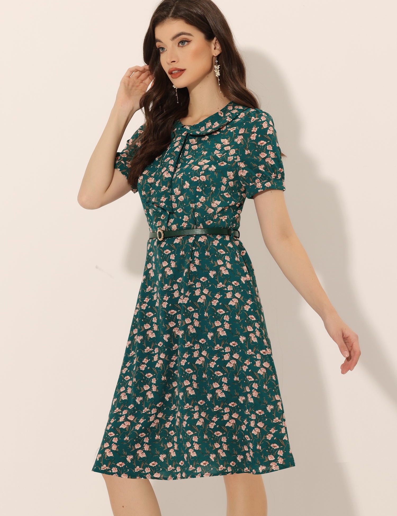 Petrella - Women’s Floral Peter Pan Collar Dress