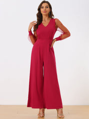 Meshvella - Women’s V-Neck Wide Leg Jumpsuit