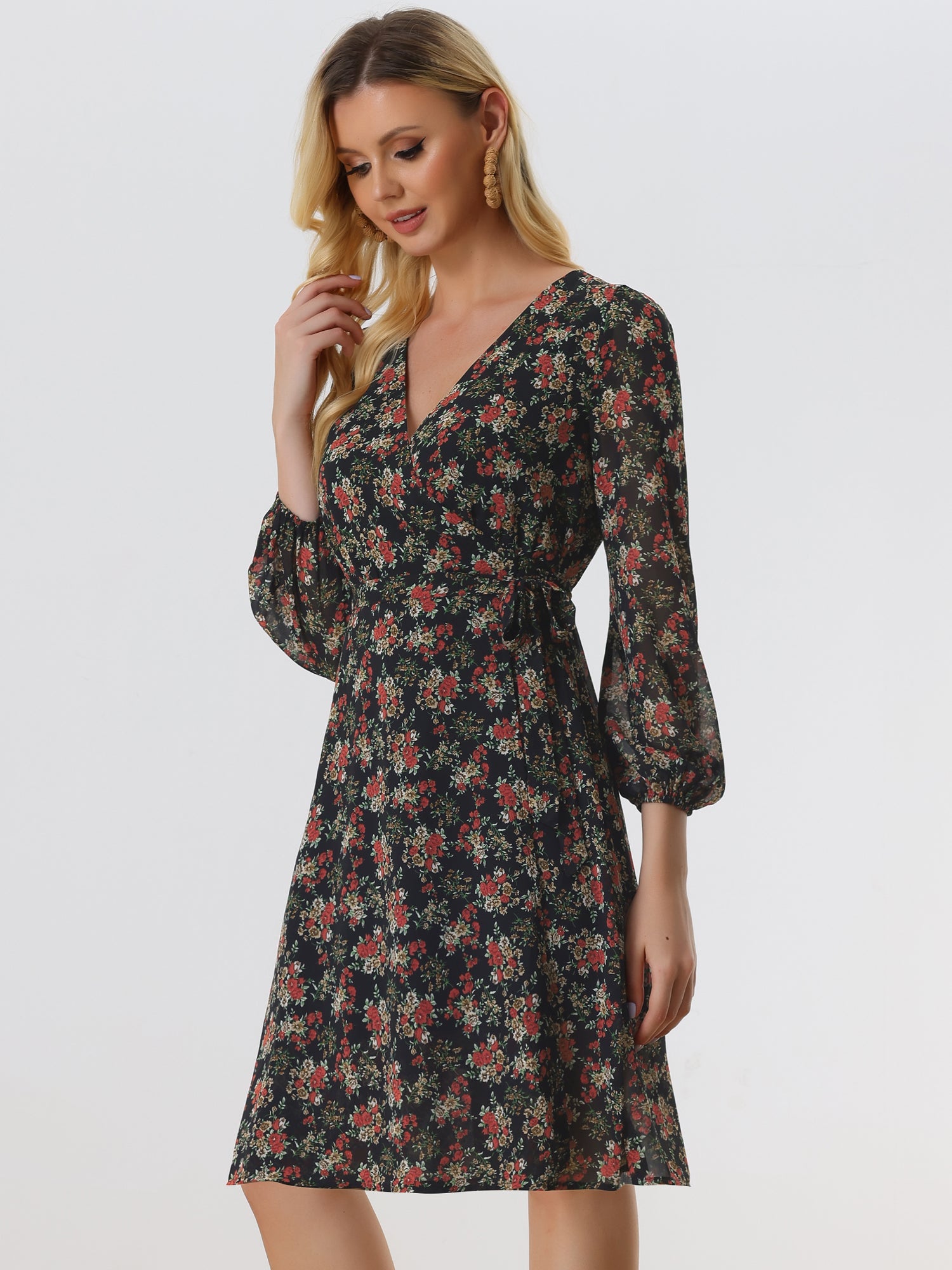 Florivelle - Women’s Wrap V-Neck Floral Midi Dress