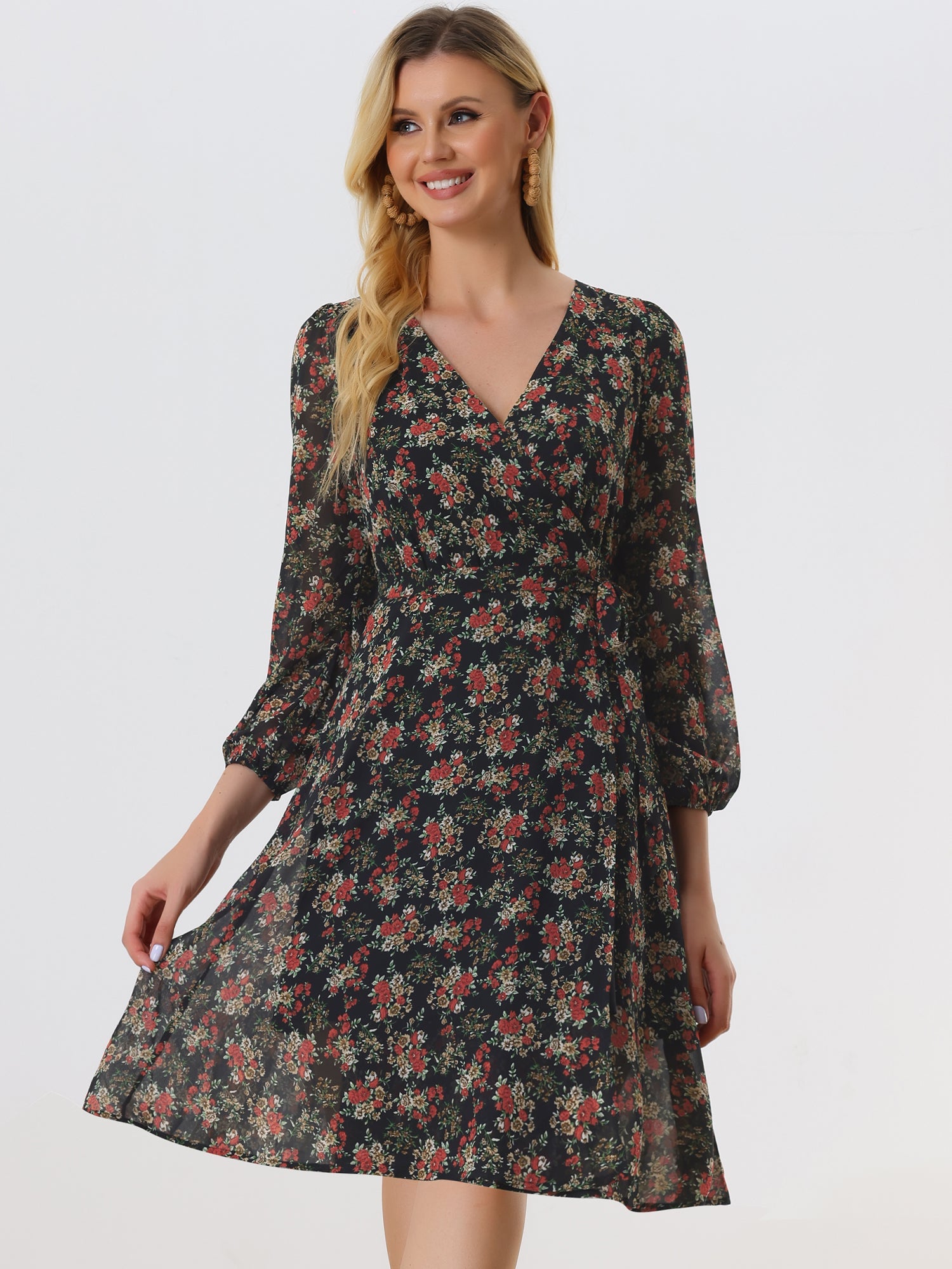Florivelle - Women’s Wrap V-Neck Floral Midi Dress