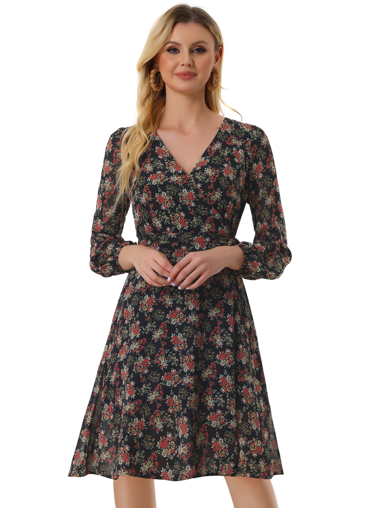 Florivelle - Women’s Wrap V-Neck Floral Midi Dress