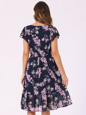 Florvella - Women’s Floral Square Neck A-Line Dress