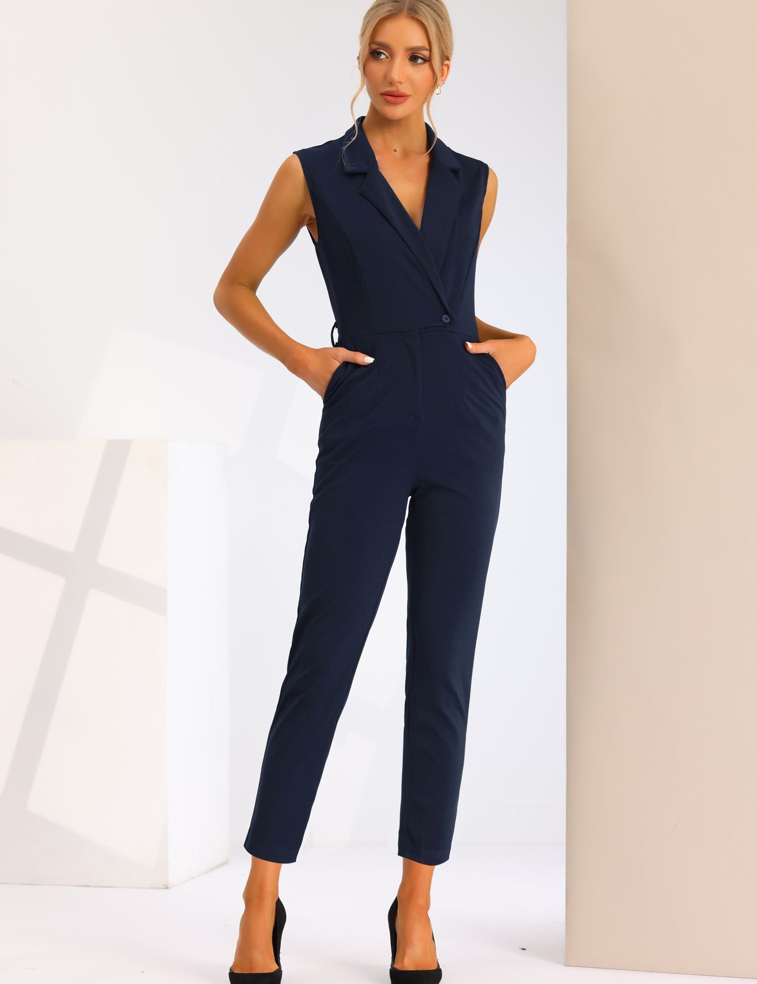 Belviera - Women’s Belted Button Front Jumpsuit