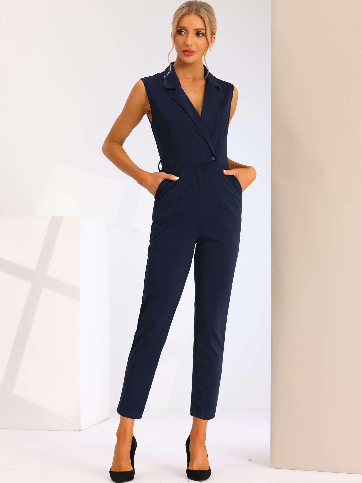 Belviera - Women’s Belted Button Front Jumpsuit
