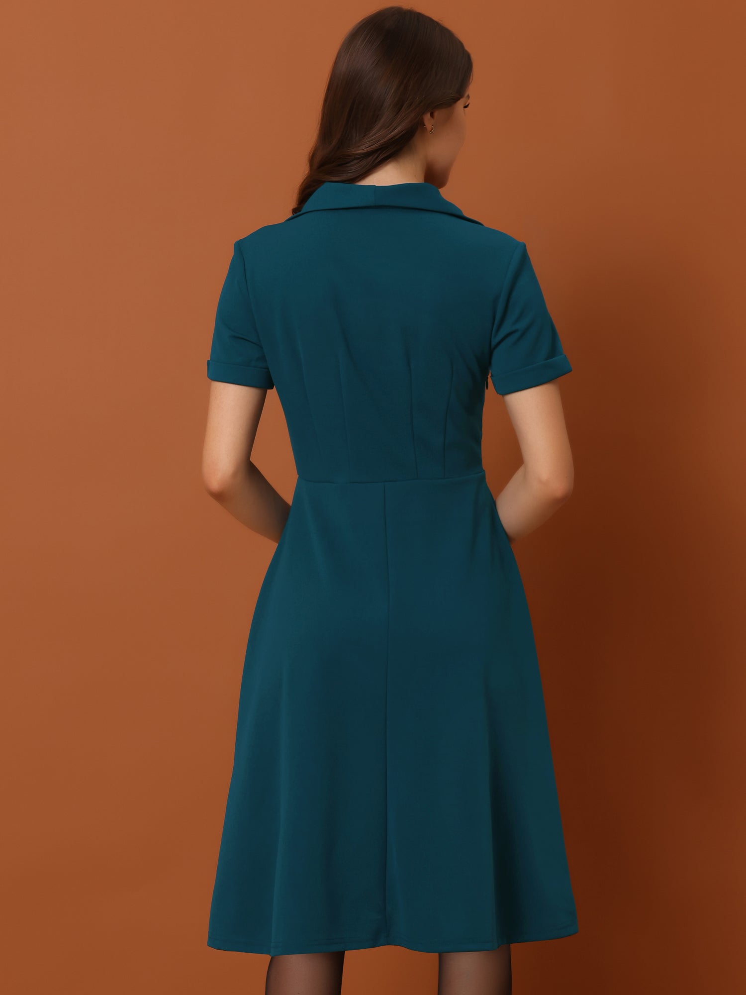 Elvaria – Women’s Vintage Collar Fit & Flare Midi Dress