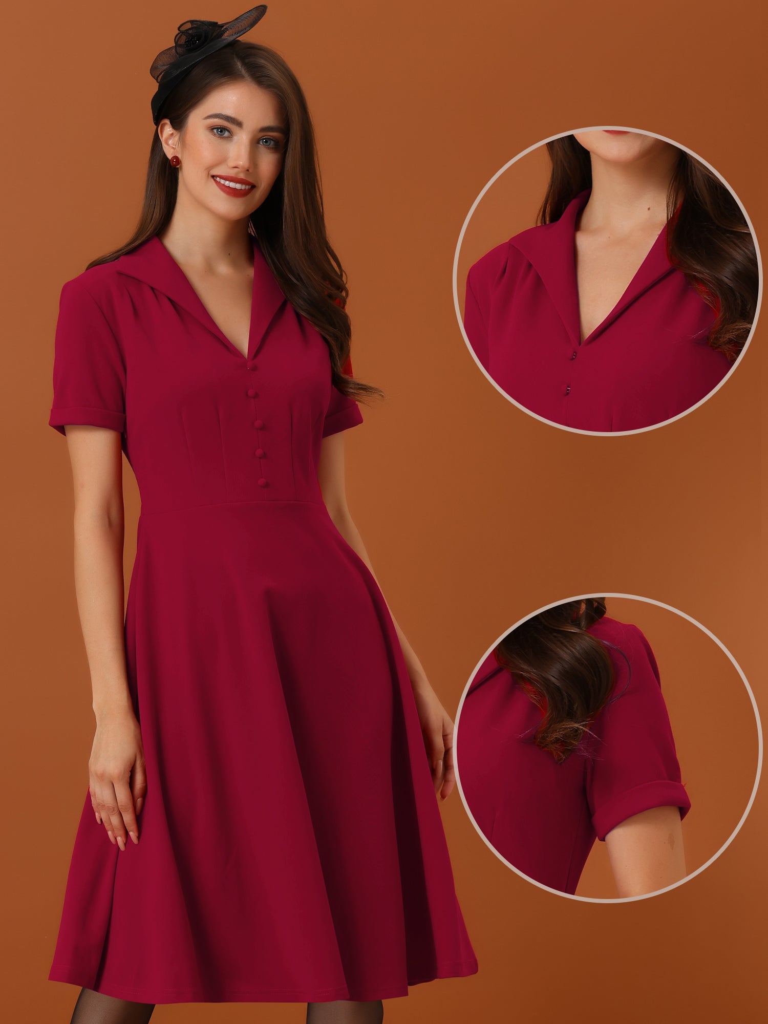 Elvaria – Women’s Vintage Collar Fit & Flare Midi Dress