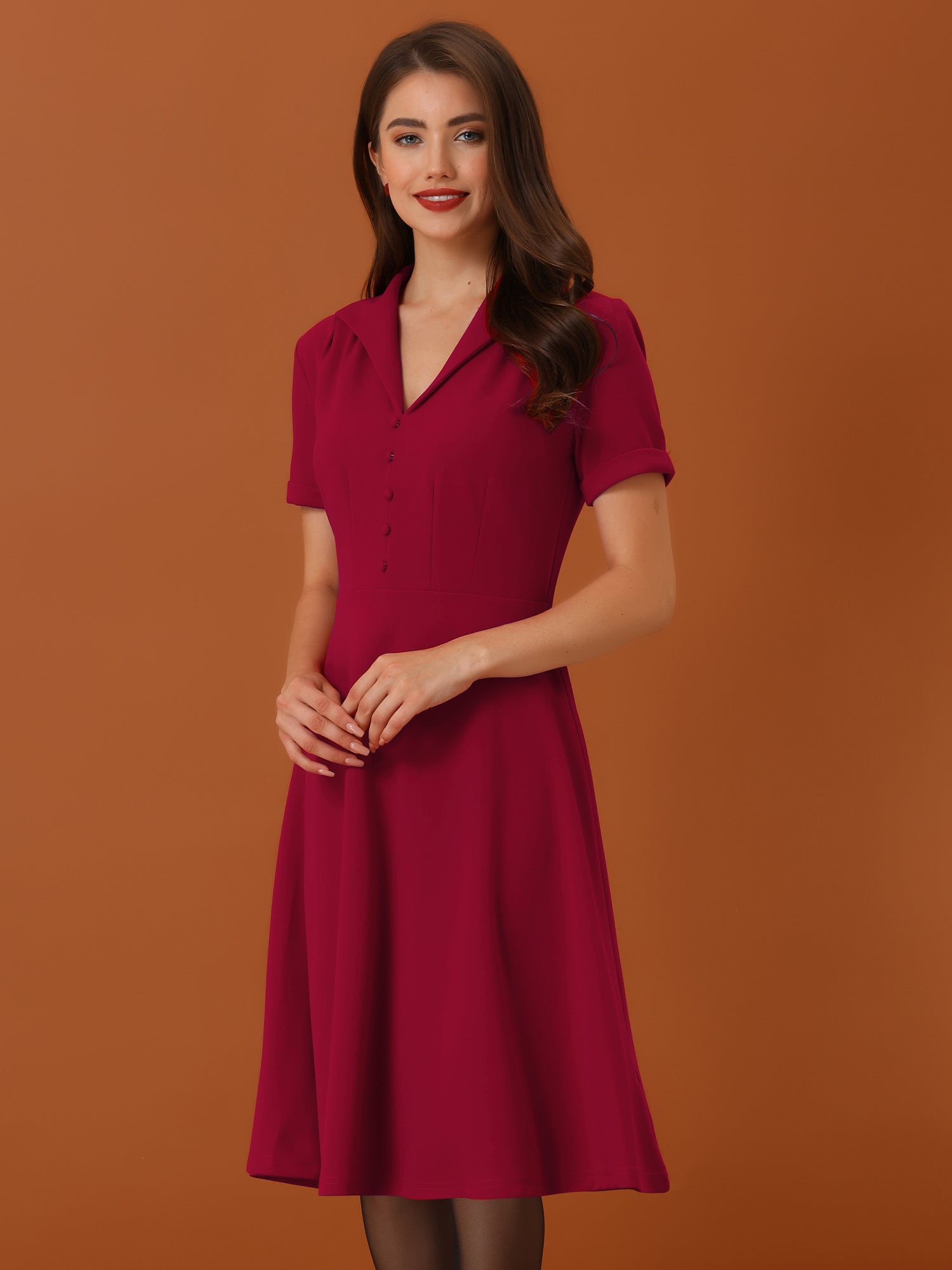 Elvaria – Women’s Vintage Collar Fit & Flare Midi Dress