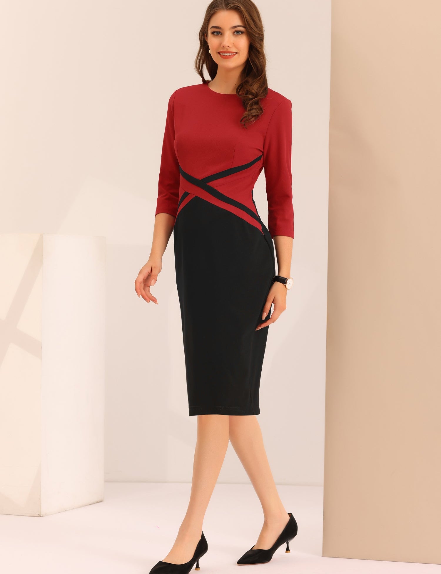Montriva – Women’s Contrast Panel Office Sheath Dress