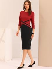 Montriva – Women’s Contrast Panel Office Sheath Dress