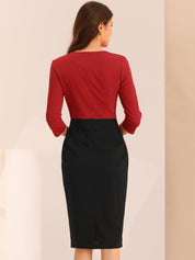 Montriva – Women’s Contrast Panel Office Sheath Dress
