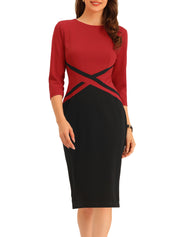 Montriva – Women’s Contrast Panel Office Sheath Dress