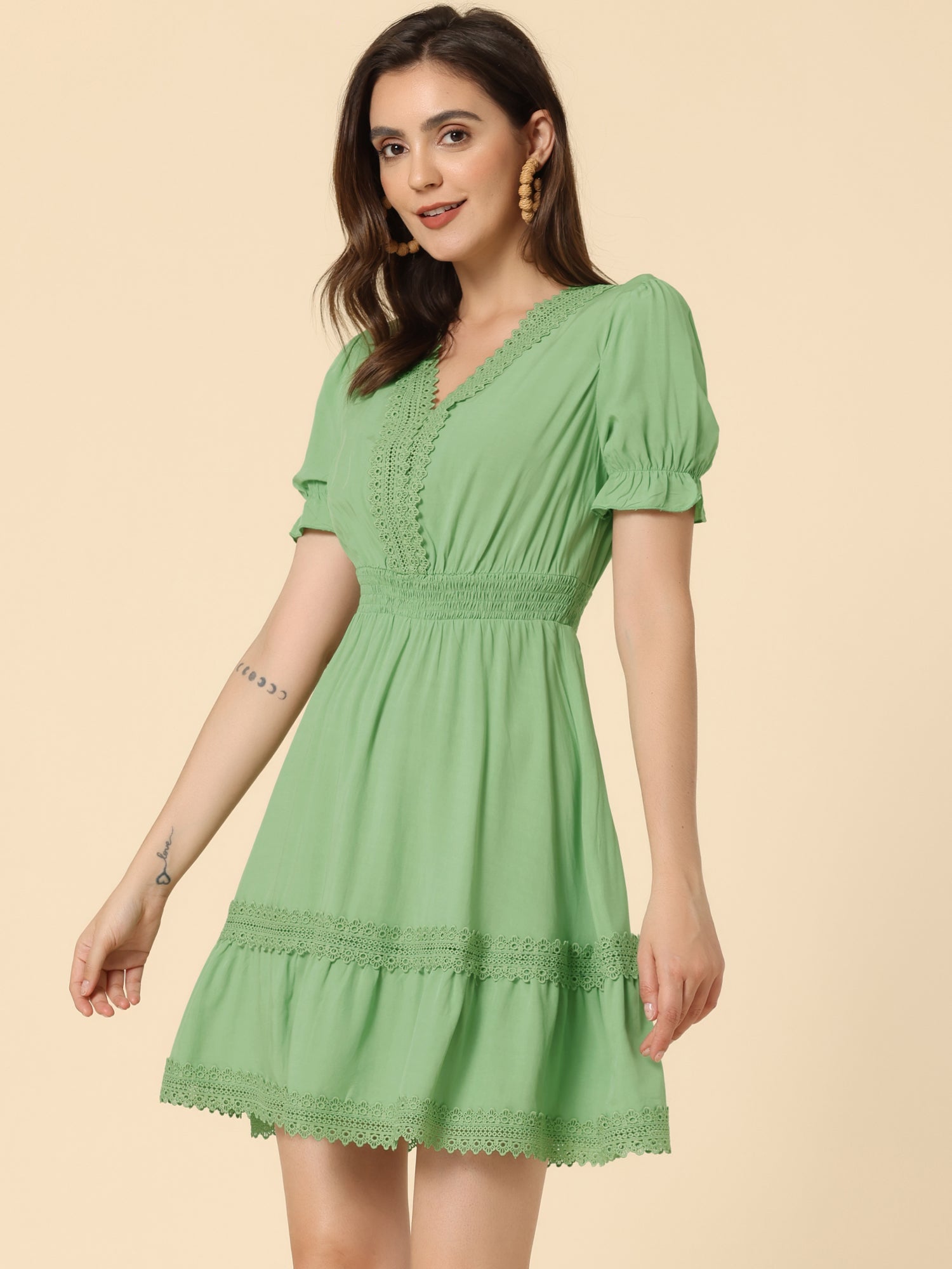 Solmira – Women’s Boho Puff Sleeve Tiered Dress